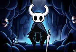 ai_generated ambiguous_gender anthro arthropod balls cave clothing hellsonger hellsonger_hollow_knight_ai_art hi_res hollow_knight horn insects male melee_weapon penis protagonist_(hollow_knight) solo_male sword team_cherry vessel_(species) weapon