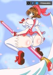 1girls abalondelta ass big_ass breasts cameltoe cardcaptor_sakura curvy cute dress female girl huge_ass human large_breasts light-skinned_female light_skin looking_at_viewer looking_back magical_girl presenting riding sakura_kinomoto short_hair staff thick_thighs thighhighs voluptuous wide_hips