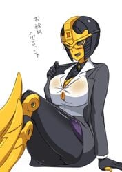 1girls alien alien_girl ass beast_wars big_breasts blackarachnia breasts business_suit color cute cybertronian fangs female glasses japanese_text legends_transformers predacon robot robot_girl takara_tomy text thick_thighs transformers translation_request