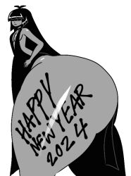 1girls female huge_thighs hyper_ass hyper_thighs monochrome new_year reina_(c.o.d.s) side_view smib thighs