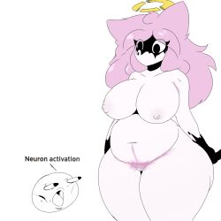 1girls chubby chubby_female claws dedny_(huesosdry) demon demon_girl excessive_pubic_hair hair hairy hairy_pussy huesosdry looking_at_partner looking_down pink_hair tagme