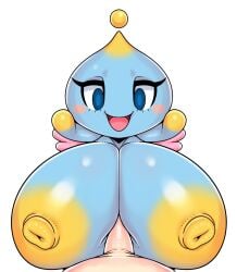 1boy 1girls 2021 alternate_version_at_source alternate_version_available antenna areolae ball ball_with_hyper_features bedroom_eyes big_breasts blue_eyes blush breasts breasts_bigger_than_body breasts_bigger_than_head chao_(sonic) cyan_body erect erect_penis erection eyelashes female huge_breasts light_skin male matospectoru nipples open_mouth paizuri paizuri_pov penis simple_background sonic_(series) sonic_the_hedgehog_(series) straight tongue white_background wings