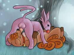 eeveelution espeon fur furry furry_only furry_tail gay larvitar_(artist) multiple_tails nintendo pokemon pokemon_(species) straight_hair tail vulpix yaoi