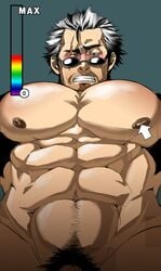 1boy abs absol_(dkqthf) auron_(final_fantasy) bara big_pecs blush blushing body_hair brown_nipples close-up facial_hair final_fantasy final_fantasy_x huge_pecs human human_only male male_chest male_focus male_nipples male_only maou_abusorun mature mature_male muscle muscles muscular muscular_male nipples nude nude_male one_eye_closed orgasm_face pecs pectorals pleasure_face pubic_hair scar scar_across_eye scar_on_face six_pack solo solo_focus solo_male sunglasses teeth teeth_clenched teeth_showing topless white_hair