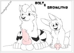 2010 2boys black_and_white bolt_(character) bolt_(film) crossover disney feral growlithe huskyhund male male_only penis pokemon pokemon_(species) testicles