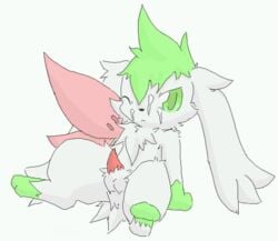 color cum feral fur green_eyes green_hair hair male male_only nenenero nintendo nude penis pokemon pokemon_(species) shaymin sitting solo tagme