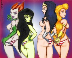 2d 4girls amazon american_flag american_flag_bikini apple apple_of_discord ass big_breasts bikini_bottom blonde_hair breasts cartoon_network crossover danny_phantom dc dc_comics disney disney_channel disney_xd eris_(billy_and_mandy) female female_only goddess happy_female heroine horny_female human justice_league kim_possible multiple_girls nickelodeon nipples penelope_spectra raylude rear_view shego straight_hair tagme the_grim_adventures_of_billy_and_mandy topless unhappy unhappy_female villainess wonder_woman wonder_woman_(series)