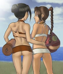 2girls ass avatar_the_last_airbender awesomeartist azula beach black_hair brown_hair clothing female female_only fire_nation human lesbian long_hair multiple_females multiple_girls nickelodeon no_panties pussy short_hair skirt straight_hair swimsuit ty_lee upskirt yuri