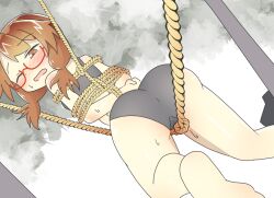 1girls 2019 ass blush bondage brown_eyes brown_hair clothed clothing female female_focus glasses matsu_kitsune pussy rope rope_bondage solo solo_female sumireko_usami sweat tied_up touhou younger_female