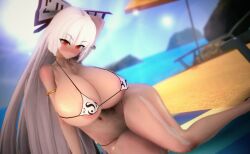 3d_(artwork) armpits bikini fujiwara_no_mokou huge_ass huge_breasts mokomoko1gou thick_thighs touhou wide_hips