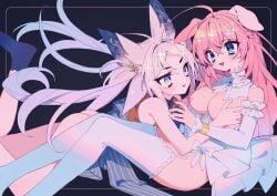 blue_eyes dog_ears dog_girl dya_rikku_(vtuber) female_only fox_ears pink_hair virtual_youtuber vyugen white_eyes white_hair yuniiho_(character)