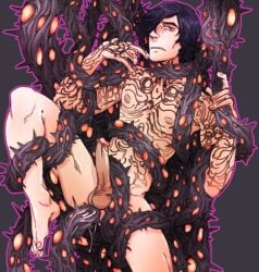 1boy 2019 anal black_hair detailed_background devil_may_cry devil_may_cry_5 gay nipples nude penis penis_out tentacle tentacle_on_male tentacle_rape unsatisfied v_(devil_may_cry) yaoi