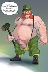 balls bara beard boner erection facial_hair ginger_hair hairy hat leprechaun leprechaun_hat male male_only muscles muscular overweight penis saint_patricks_day solo solo_male speech_bubble