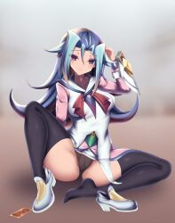 akina_t ass blue_hair butt clothing edit female kamishiro_rio legwear no_shoes open_legs red_eyes rio_kamishiro shy solo underwear yu-gi-oh! yu-gi-oh!_zexal