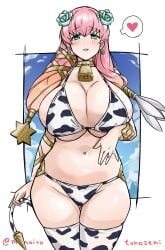 1girls alternate_costume animal_print artist_name bell bikini blonde_hair blue_flower blue_rose blush breasts cleavage commentary_request commission cow_print cow_tail earrings fake_tail female female female_only fire_emblem fire_emblem_heroes flower gradient_hair gunnthra_(fire_emblem) hair_flower hair_ornament heart highres huge_breasts jewelry looking_at_viewer momoiro_tunozemi multicolored_hair navel neck_bell nintendo pink_hair rose skeb_commission solo stomach swimsuit tail thighhighs thighs twitter_username two-tone_hair underboob