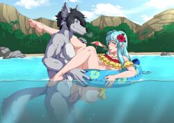 1boy 1girls absurd_res alternate_costume anthro anthro_on_human balls beach big_ass bikini blue_eyes blue_hair blush breasts canid canine canis clothed clothing dan_darkheart day duo eirika_(fire_emblem) eirika_(summer)_(fire_emblem) erection female female_penetrated fire_emblem fire_emblem:_the_sacred_stones fire_emblem_heroes fur furry furry_male genitals hair hi_res human human_penetrated inflatable inner_tube innertube interspecies large_breasts long_hair male male/female male_penetrating male_penetrating_female mammal nintendo nipples nude ocean official_alternate_costume original outdoors partially_submerged penetration penis pool_toy pussy sea seaside sex swim_ring swimsuit swimwear the_dark_mangaka underboob vaginal_penetration water wet wolf yellow_bikini yellow_swimsuit