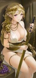 ai_generated armor big_breasts blonde_hair braided_hair chowbie laurel_crown long_hair original original_character