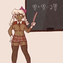 1girls banbaleena bow breasts chalkboard classroom dark-skinned_female exposed_breasts exposed_pussy female female_only garten_of_banban glasses gloves humanized pussy ruler skirt solo_female tagme teaching thick_thighs thighhighs white_hair