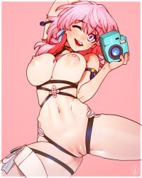 1girls big_breasts breasts camera female honkai:_star_rail march_7th_(honkai:_star_rail) pussy smile uncensored