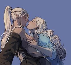 1girl 1guy a_song_of_ice_and_fire aemond_targaryen breast_grab brother_and_sister clothed_male_nude_female eye_patch game_of_thrones hbo hbo_max helaena_targaryen house_of_the_dragon house_targaryen incest ponytail rule_63 saliva_string small_breasts taller_guy warner_brothers white_hair