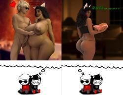 3d breadsticks breedingduties dark-skinned_female dave_strider dog_ears dog_girl fantasizing homestuck huge_belly huge_breasts imagining jade_harley pregnant ready_to_pop thong