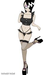 1girls big_breasts black_hair female female_focus female_only goth goth_girl haiku_(the_loud_house) hair_over_one_eye high_heels lingerie long_hair nickelodeon pale-skinned_female pale_skin satoshi_takei the_loud_house white_background