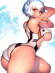 1girls ass big_ass blue_hair bodysuit breasts dat_ass female fumio_(rsqkr) highleg highleg_leotard hips huge_ass huge_breasts human interface_headset leotard neon_genesis_evangelion pale-skinned_female pale_skin pilot_suit plugsuit red_eyes rei_ayanami short_hair thick_thighs thighs wide_hips