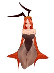 1girls big_breasts bunny_ears bunnysuit closed_eyes female_only ginger ilewdha league_of_legends leona_(league_of_legends) light-skinned_female long_hair orange_hair riot_games solo_female thick_thighs