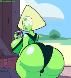 1girls ass big_ass big_breasts blonde_hair breasts cleavage fat_ass female female_only gem gem_(species) green_body green_skin huge_ass huge_breasts large_ass large_breasts looking_at_ass looking_at_self looking_back peridot_(steven_universe) peridotkitty pixel_art solo solo_female solo_focus steven_universe thick wide_hips xmelomor24x