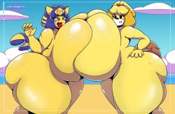 animal_crossing ankha ankha_(animal_crossing) ass_expansion big_breasts big_butt cat_ears cat_tail expansion furry huge_ass huge_breasts isabelle_(animal_crossing) nintendo videogames yellow_skin