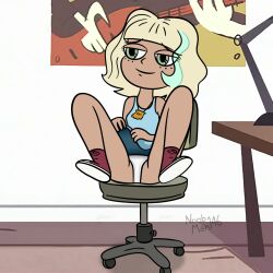 1girls alternate_version_available chair disney disney_channel female female_only green_eyes jackie_lynn_thomas noobman146 panties self_upload short_hair sitting sitting_on_chair solo spread_legs star_vs_the_forces_of_evil