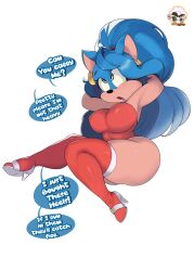 1girls ass blue_hair breasts earrings english_text female female_focus female_only green_eyes hairband hedgehog hedgehog_humanoid heel_boots heels high_heel_boots hips inkit89 large_ass large_breasts ponytail rule_63 sega sonic_(series) sonic_the_hedgehog sonic_the_hedgehog_(series) speech_bubble text thick_thighs thighs wide_hips