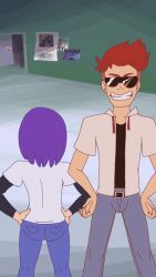 animated ass_visible_through_thighs balls balls_under_clothes big_cock bonnie_(fnafhs) clothes_pull clothes_removed cock cock_hungry dancer dancer_outfit fhs fnafhs fnafhs_z3ro fnafhsrule34 foxy_(fnafhs) freddyhsnsfw horndyng_(artist) muscles pectorals purple_hair red_hair tagme torn torn_pants