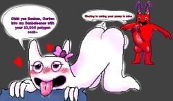 ahegao ass bad_anatomy banbaleena banban banban_(garten_of_banban) black_eyes bow fictional_characters garten_of_banban joke_art no_background open_mouth party_hat ready_to_fuck red_skin tongue tongue_out veiny_penis white_skin