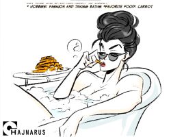 1girls bath bathing bathroom bathtub battle_tendency black_hair blue_eyes bun_(hairstyle) bun_cover bun_hair carrot eating female female_only glasses hajnarus hajnarus in_bath jojo's_bizarre_adventure lisa_lisa naked solo white_background white_body