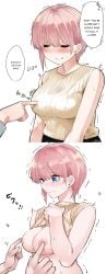 1girls blue_eyes blush breasts go-toubun_no_hanayome mame1645 nakano_ichika nipples pink_hair