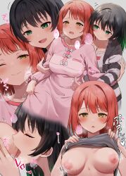 2girls black_hair breast_grab breast_sucking love_live! nipples red_hair takasaki_yuu tiha-askr uehara_ayumu yuri