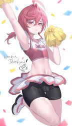 1boy awa_(awao141) biker_shorts blush bulge_through_clothing cheerleader cheerleader_uniform crossdressing femboy girly indie_virtual_youtuber kuramekira male_only otoko_no_ko penis_under_clothes ponytail second-party_source small_penis spats tagme virtual_youtuber