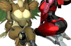 2girls 3d 3d_(artwork) airazor arcee arcee_(rotb) ass autobot big_ass big_breasts butt_crack cleavage eukarian female female_autobots female_only gynoid hasbro huge_breasts large_breasts maximal multiple_girls on_knees robot robot_girl robot_humanoid seductive_pose sitting sitting_down thick_thighs transformers transformers_rise_of_the_beasts trawert unseen_female_face white_background wings