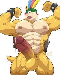 1male abs absurd_res anthro bara biceps big_muscles big_penis blush bodily_fluids bracelet cum flexing gay genital_fluids genitals hi_res jewelry koopa koopaling lemmy_koopa maldu male mario_(series) muscular muscular_male nintendo nipples pecs penis precum reptile scalie smile solo soulteam spiked_bracelet spikes tongue tongue_out vein veiny_penis