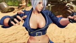 1girls 3d angel_(kof) animated big_breasts blue_eyes bouncing_breasts breasts busty cleavage close-up female female_only fingerless_gloves gloves hair_over_one_eye king_of_fighters king_of_fighters_xv large_breasts midriff navel punching short_hair smile snk tagme video voluptuous white_hair