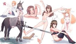 6+girls :d absurdres after_fellatio among_us animal_ears arms_up barefoot black_bra black_thighhighs blush bra breasts brown_hair cape cat_baguette_(popopoka) centaur cleavage closed_eyes crewmate_(among_us) fox_ears fox_tail frown glasses highres holding holding_sword holding_weapon hood hood_down hooded_cape horse_ears innersloth knees_up large_breasts long_hair low_twintails medium_breasts medium_hair multiple_girls nipples no_panties orange_hair original penis pointy_ears popopoka red_thighhighs saliva see-through_cape shirt shoes simple_background sitting skirt small_breasts smile speech_bubble sword tail taur teeth thighhighs tongue tongue_out topless twintails underwear veins veiny_penis weapon white_background white_shirt