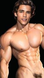 31fr0sty abs actor ai_generated biceps big_chest big_pecs brenton_thwaites bulging_biceps caucasian caucasian_male celebrity huge_chest huge_pecs looking_at_viewer male male_only muscles muscular muscular_male pecs penis_peek pubes real_person smooth_chest smooth_skin