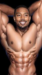 31fr0sty abs actor african african_male ai_generated armpits biceps big_chest big_pecs bulging_biceps celebrity dark-skinned_male dark_skin huge_chest huge_pecs looking_away male male_only melanin michael_b_jordan muscles muscular muscular_male pecs real_person smiling smooth_chest smooth_skin