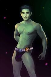 31fr0sty actor ai_generated asian asian_male beast_boy beast_boy_(titans) biceps biracial biracial_male bulge celebrity dc east_asian east_asian_male garfield_logan green_skin in_character male male_only muscles muscular muscular_male pecs ryan_potter shirtless_male smooth_chest smooth_skin titans underwear underwear_only