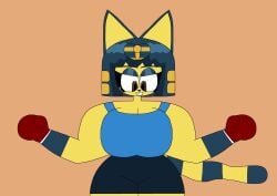 1girls animal_crossing ankha big_breasts big_ears big_thighs blue_eyeshadow blue_hair boxing boxing_gloves breasts brown_eyes cleavage clothed clothing eyeshadow female female_only furry gloves half-closed_eyes nintendo red_boxing_gloves red_gloves short_hair solo sports_bra tagme tail thatsimpyguy thick thick_hips thick_thighs wide_hips yellow_fur