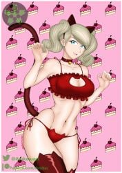 ann_takamaki arukas big_breasts cat_ears cat_lingerie cat_tail persona persona_5