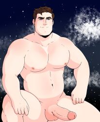 1boy arms balls bara buzz_lightyear lightyear_(film) male_only muscular_male pecs penis smooth_skinned_male solo_male space torso wickedsturdy