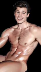 31fr0sty abs ai_generated biceps caucasian caucasian_male celebrity hairy_chest male male_only muscles muscular muscular_male musician pecs real_person shawn_mendes smiling smooth_skin sweaty