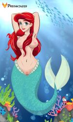 ariel armpits arms_behind_head blue_tail breasts casual disney disney_princess female fish jpeg mermaid mermaid_tail nipples nudist pale_skin predaking29 pubic_hair pussy red_hair sebastian_(disney) signature the_little_mermaid the_little_mermaid_(1989_film) underwater water